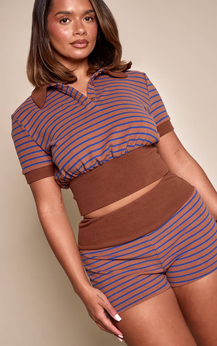 Marron Ensemble Coordonné Short Rayé Toucher Doux Shape