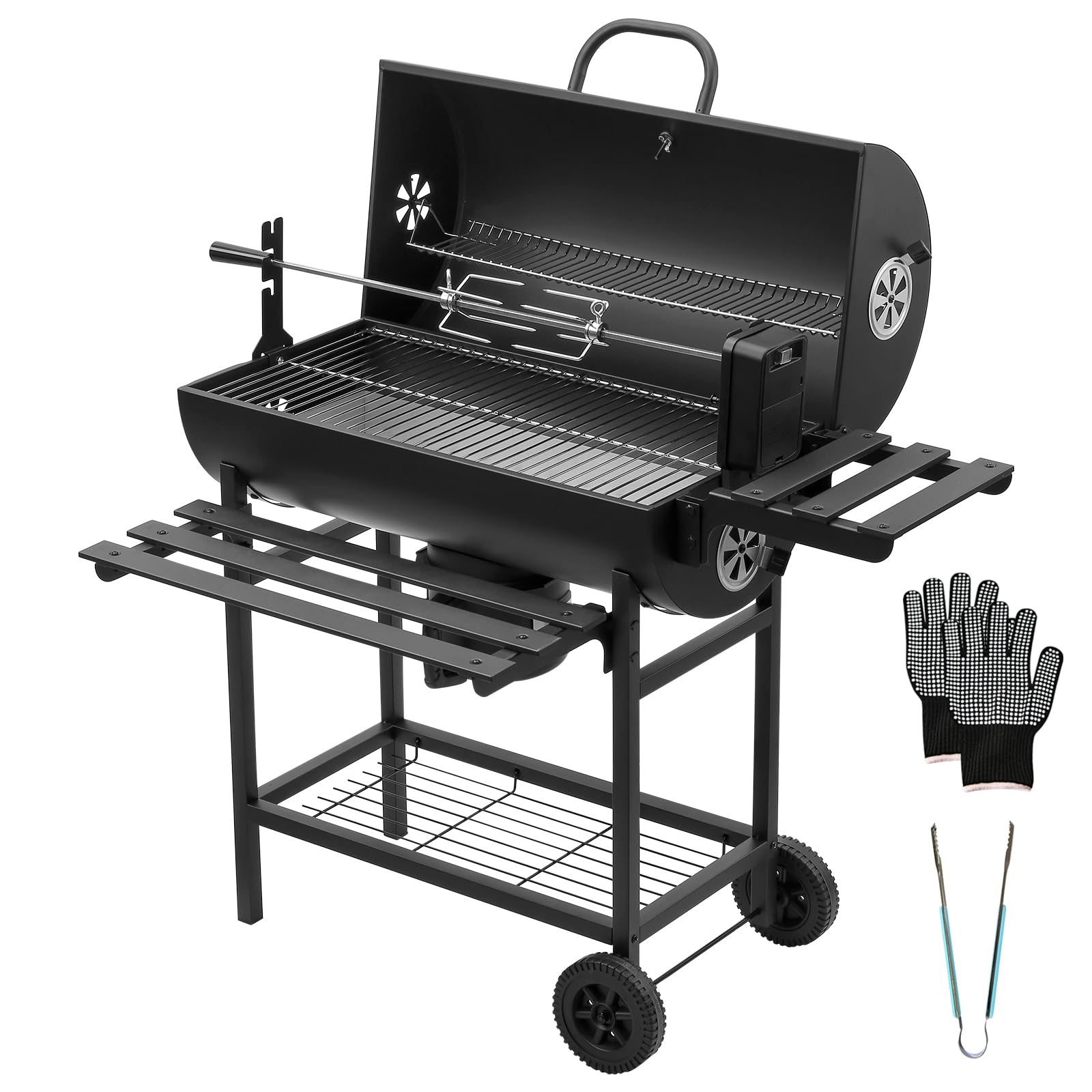 TEENO Barbecue Charbon de Bois,avec Grille de Cuisson XXL,Gants Anti-BrûLures, ThermomèTre,Tiroir à Cendres, éVent RéGlable,Grand Barbecue au Charbon de Bois(Upgraded (with Chicken Grill))