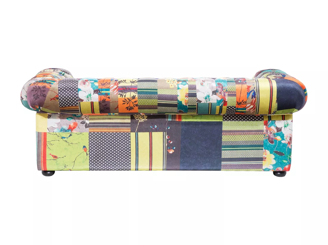 Canapé 3 places patchwork en tissu jaune et vert CHESTERFIELD