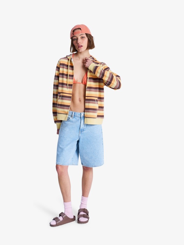 Perfect Stripe Sweat à capuche zippé rayé Marron Femme