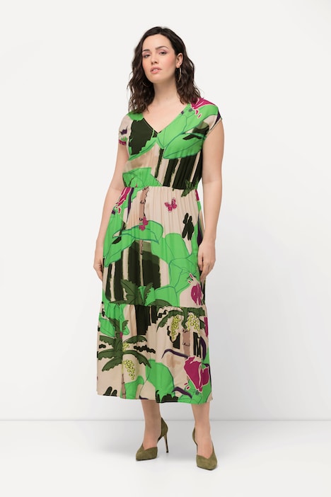 Maxikleid, Palmen, V-Ausschnitt, ärmellos