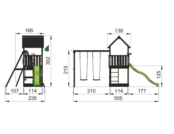 Jungle Gym Club legetårn komplet inkl. swing module xtra ekskl. rutschebane, grundmalet sort (806-284SB)