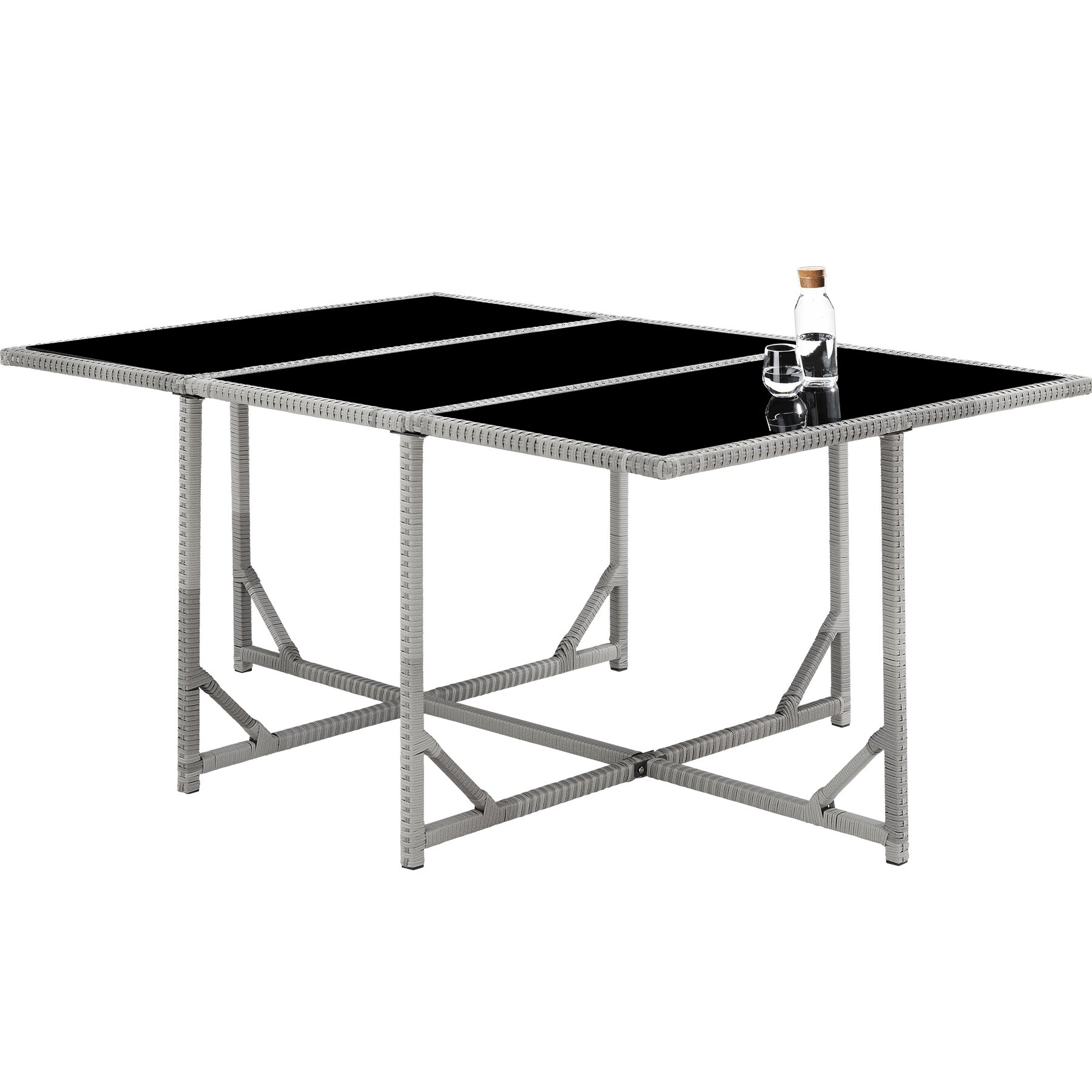 tectake® Rattan Sitzgruppe, für 6 bis 10 Personen, UV-beständig, zusammenschiebbar, inklusive Schutzhülle