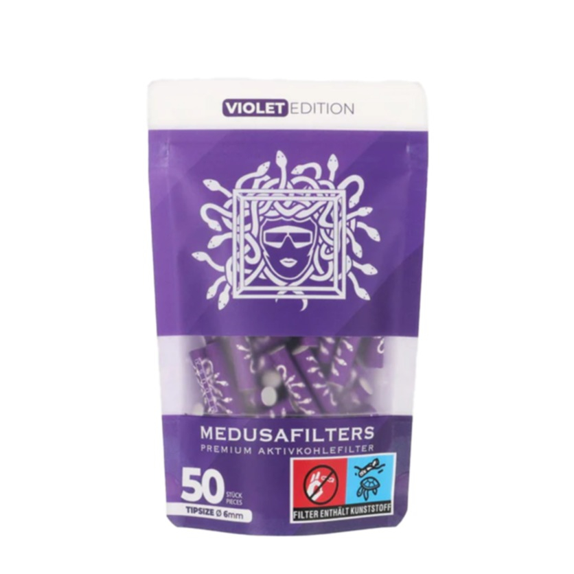 (50er Set) Ø6x25mm Zigaretten Aktivkohle Filter Vegane Fasercaps (PP1070) - VIOLET Edition