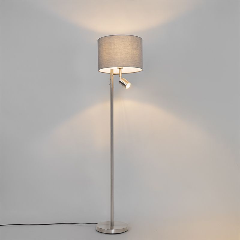 Vloerlamp staal met kap grijs en leeslamp - Jelena