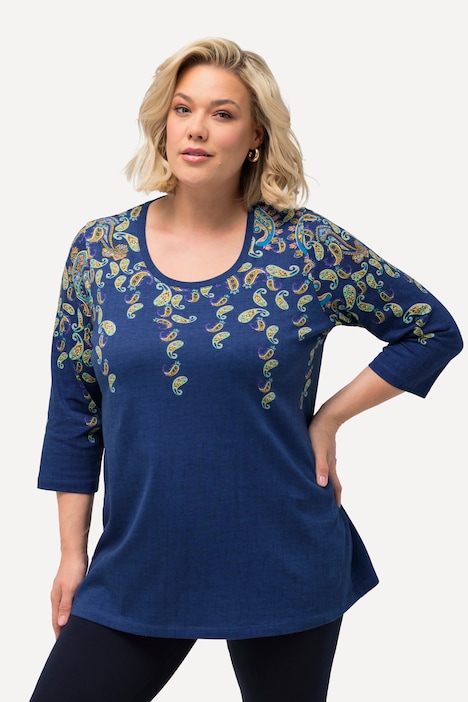 Longshirt, Bordürendruck, Rundhals, 3/4-Arm