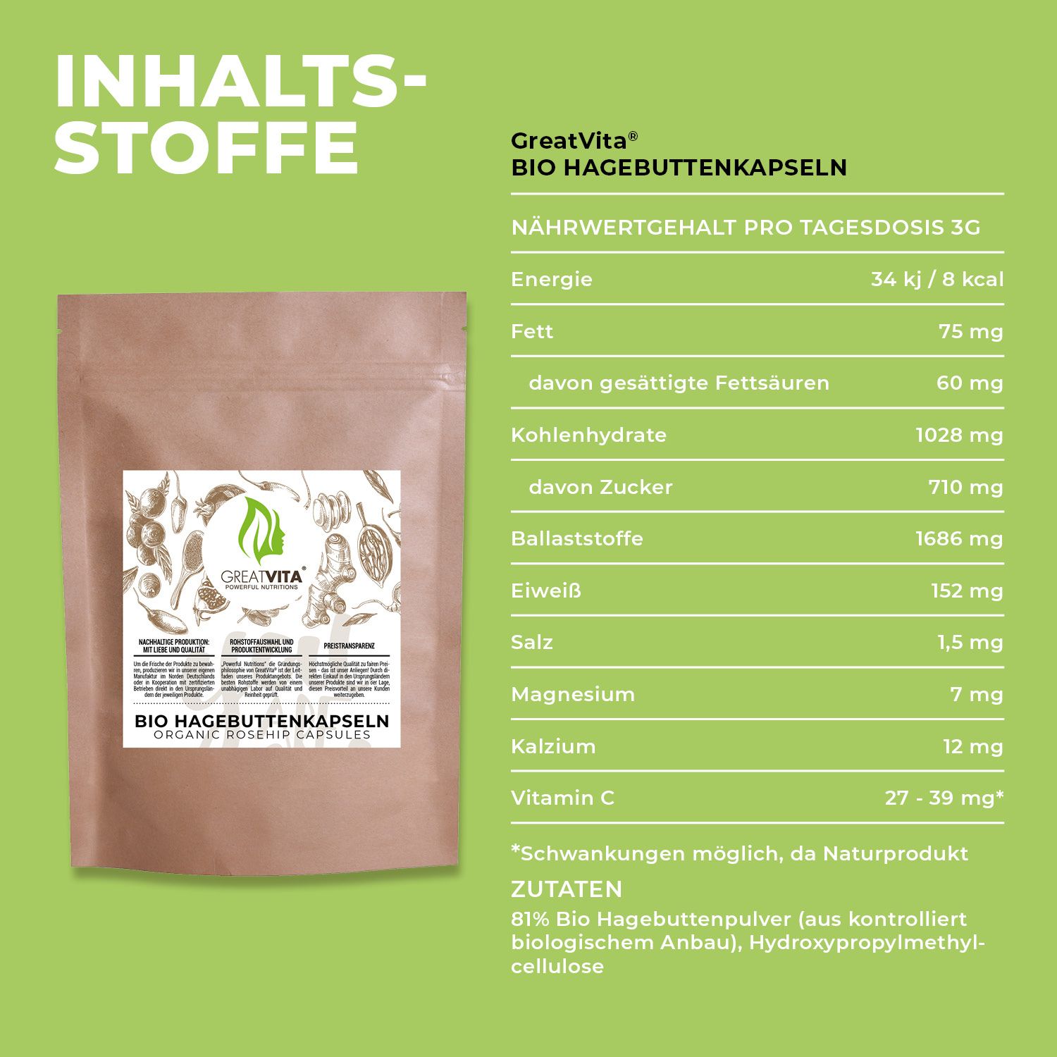 GreatVita Bio Hagebuttenpulver Kapseln