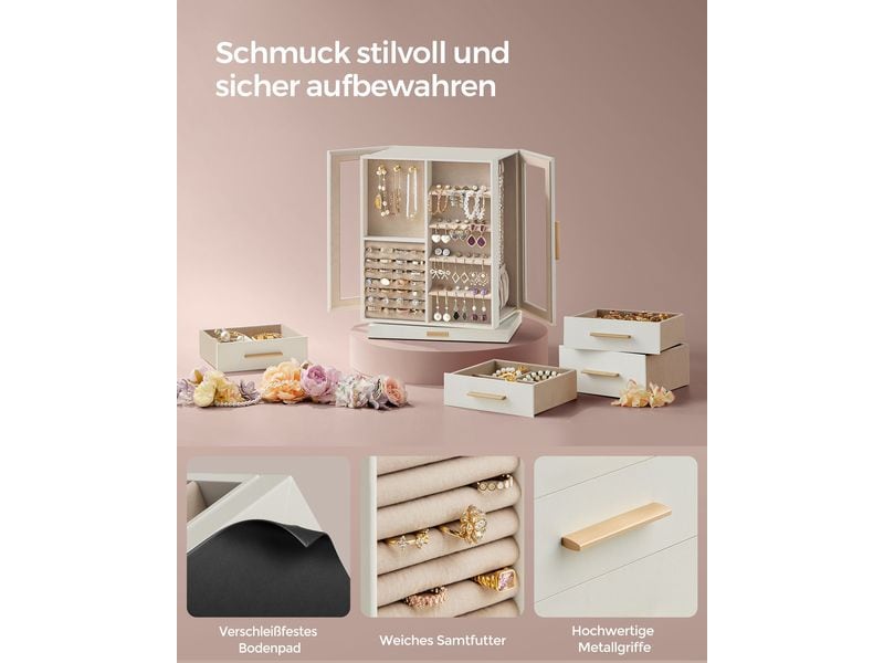 Songmics Schmuckschatulle 16 x 22,2 x 28.5 cm Schmuckkästchen 360° drehbar