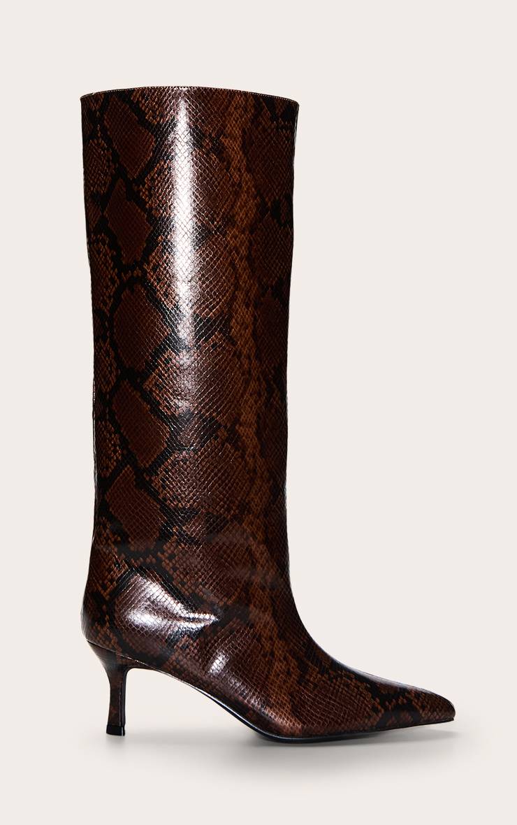 Chocolat Bottes Hautes À Talon Bas Bout Effilé Effet Synthétique Chocolat