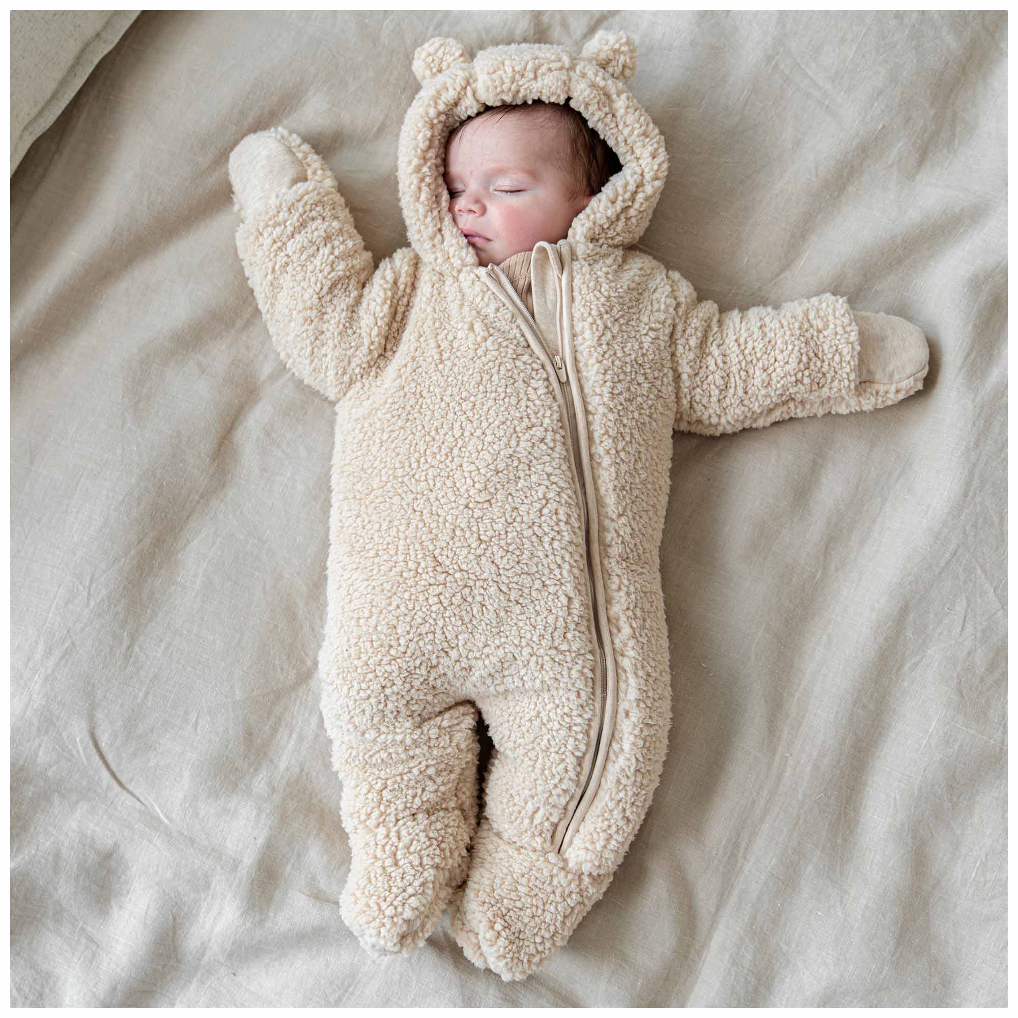 Prénatal newborn berenpak teddy lange mouwen effen taupe