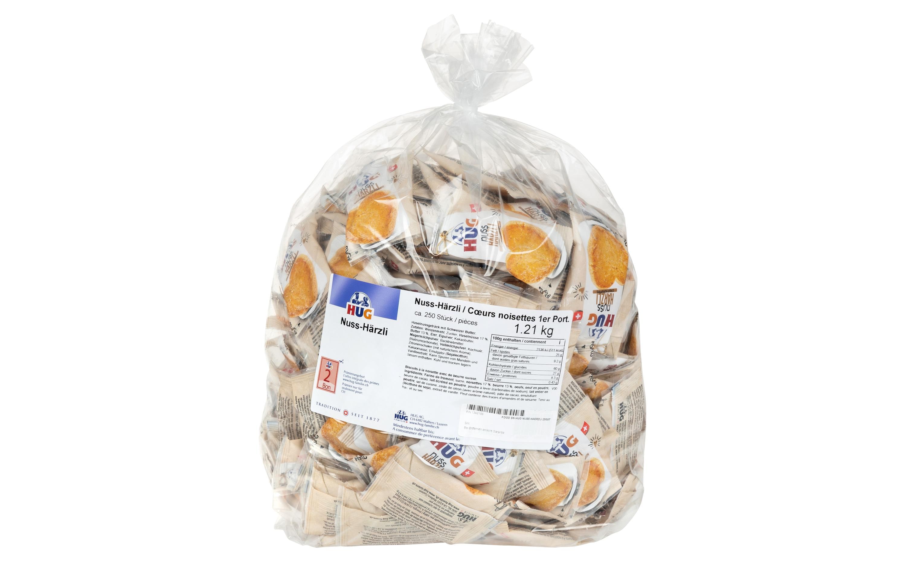 Guetzli Nuss-Härzli 1er 250 StückMürbes Haselnuss-Biscuit