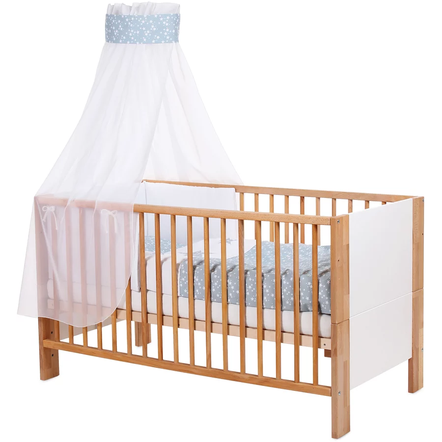 babybay® Kinderbetthimmel Piqué mit Band für Applikation Stern azurblau Sterne weiß