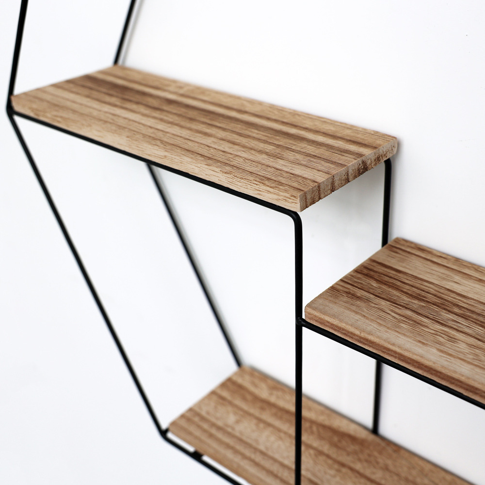 Etagère murale en métal noir avec 3 étagères - hexagone - 48x55x10 cm