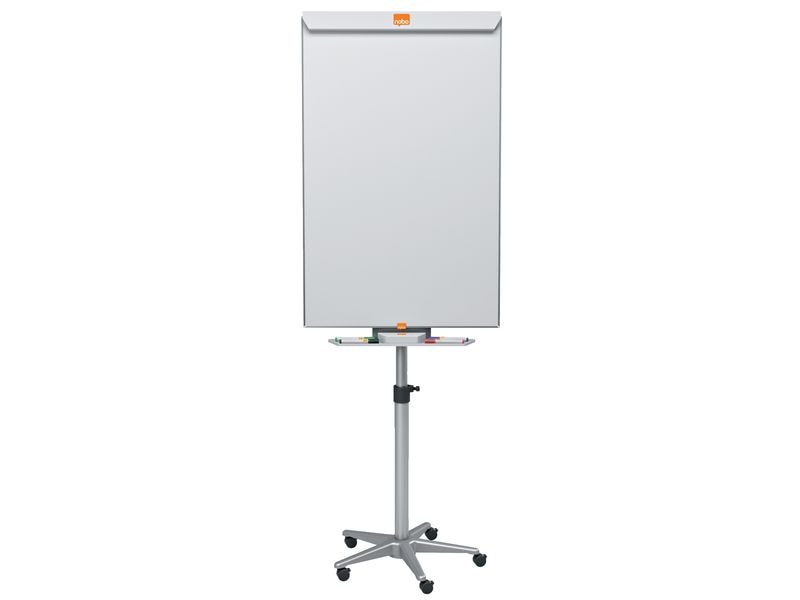 Nobo Impression Pro Flipchart Mobil Stahl, magnethaftend Die mobile Flipchart mit Stahloberfläche hat einen unscheinbaren Rahmen und eine Stiftehalterung.