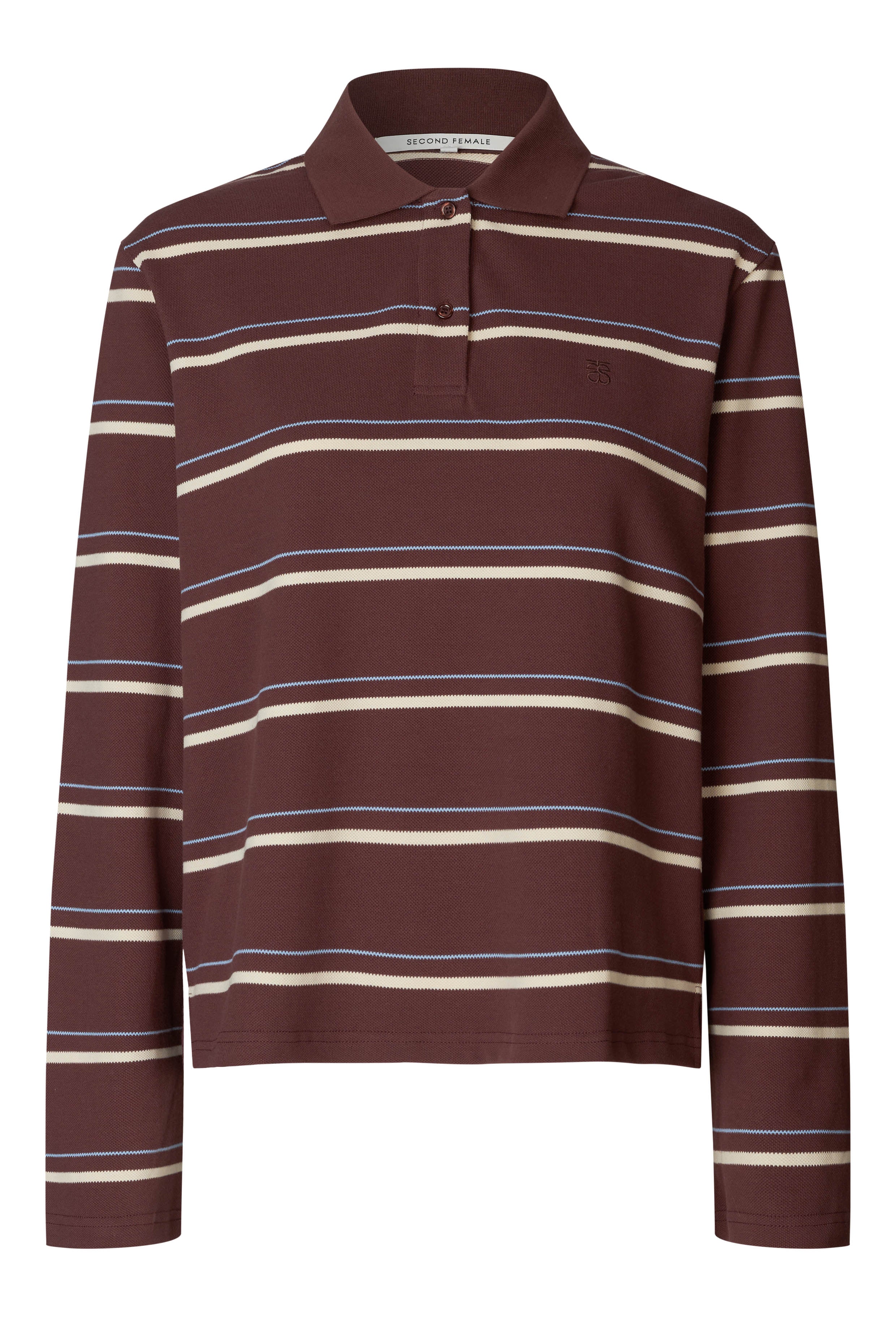 Second Female  Lovella Striped polotrøje - Bitter Chocolate
