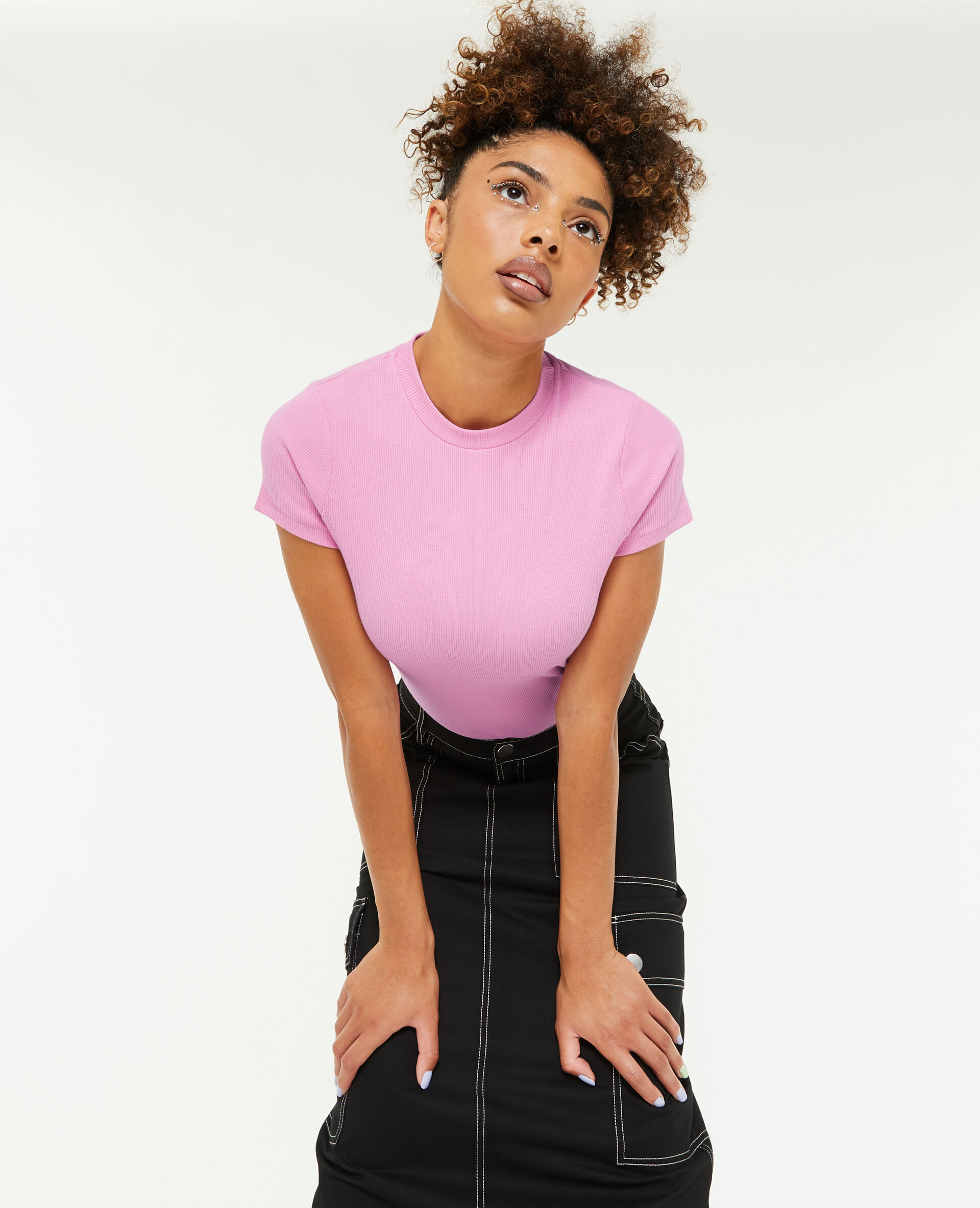 Top maille côtelée - Rose