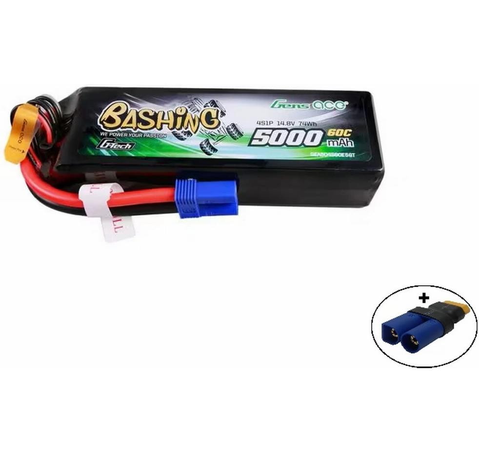 RC-Akku LiPo 5000 mAh 14.8 V 60C Bashing, G-Tech4S LiPo Akku mit EC5 Stecker, inklusive Adapter auf XT60