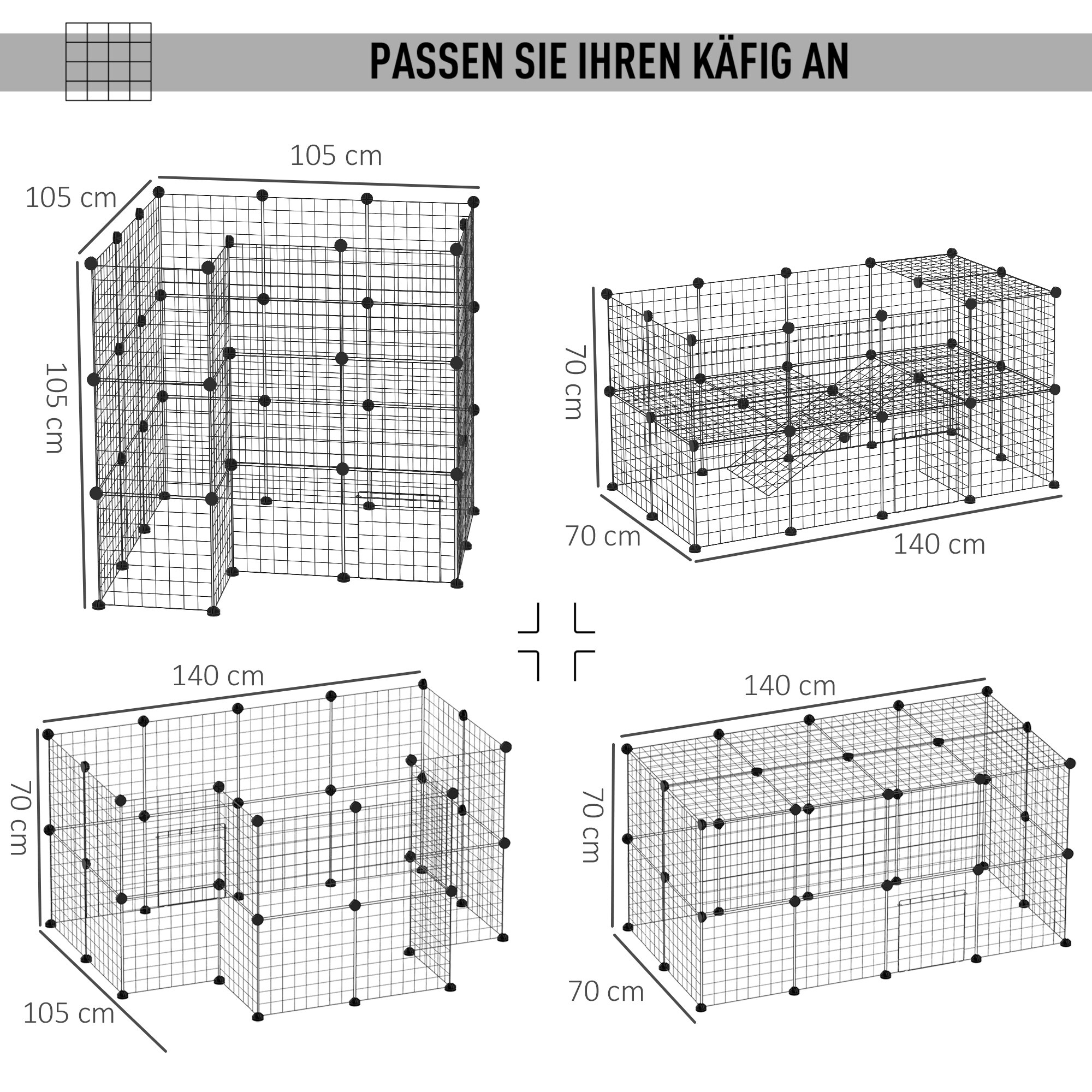 PawHut Laufgitter für kleine Haustiere schwarz 146 x 73 x 73 cm (LxBxH)