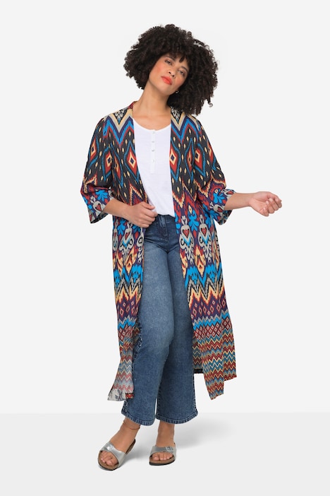 Kimono, grafischer Druck, offene Form, weite 3/4-Ärmel