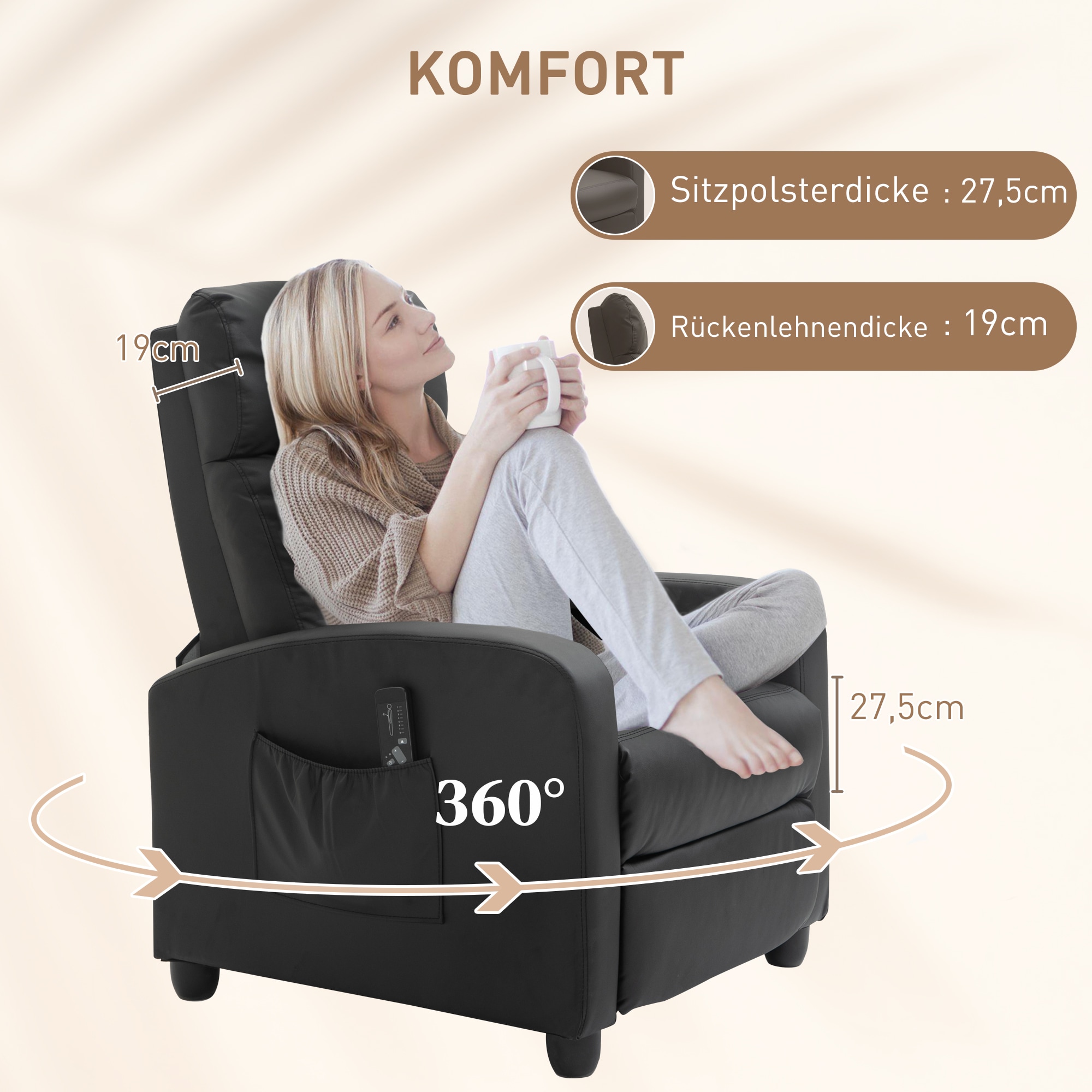 HOMCOM Massagesessel mit kabelgebundener Fernbedienung schwarz 68B x 88T x 98H cm