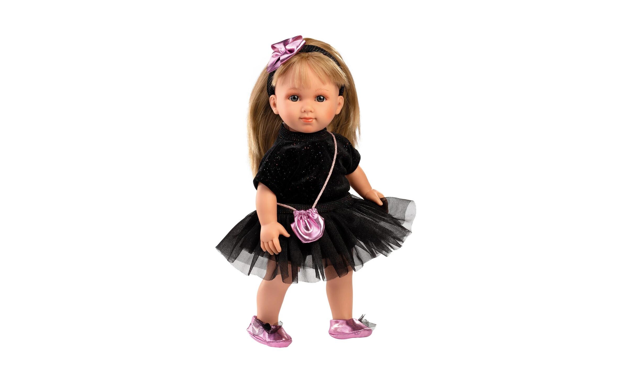 Puppe Lucy mit Glitzerkleid schwarz 35 cmGrosse Anziehpuppe im trendigen Outfit