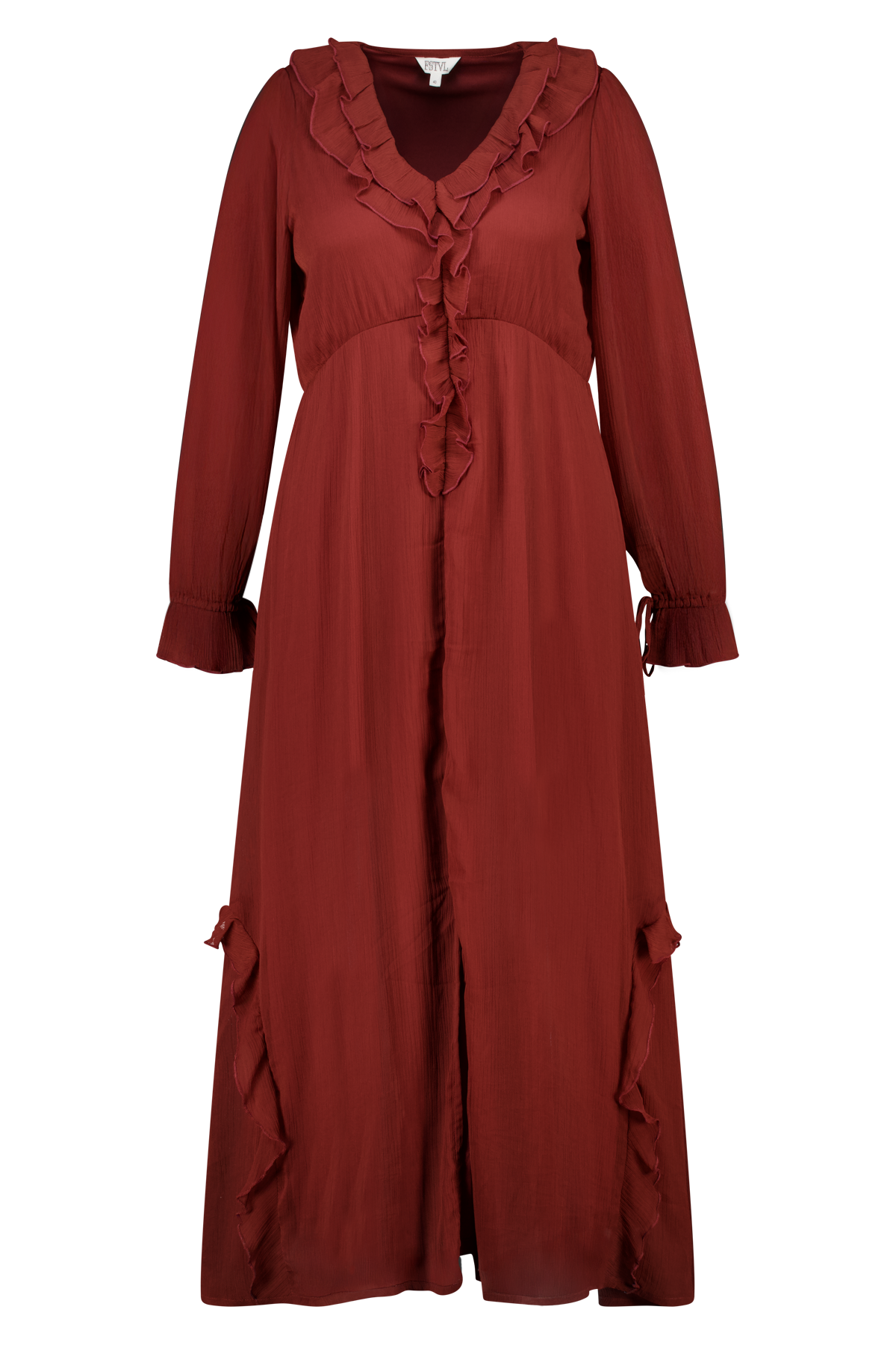 Jurk met ruches stone red