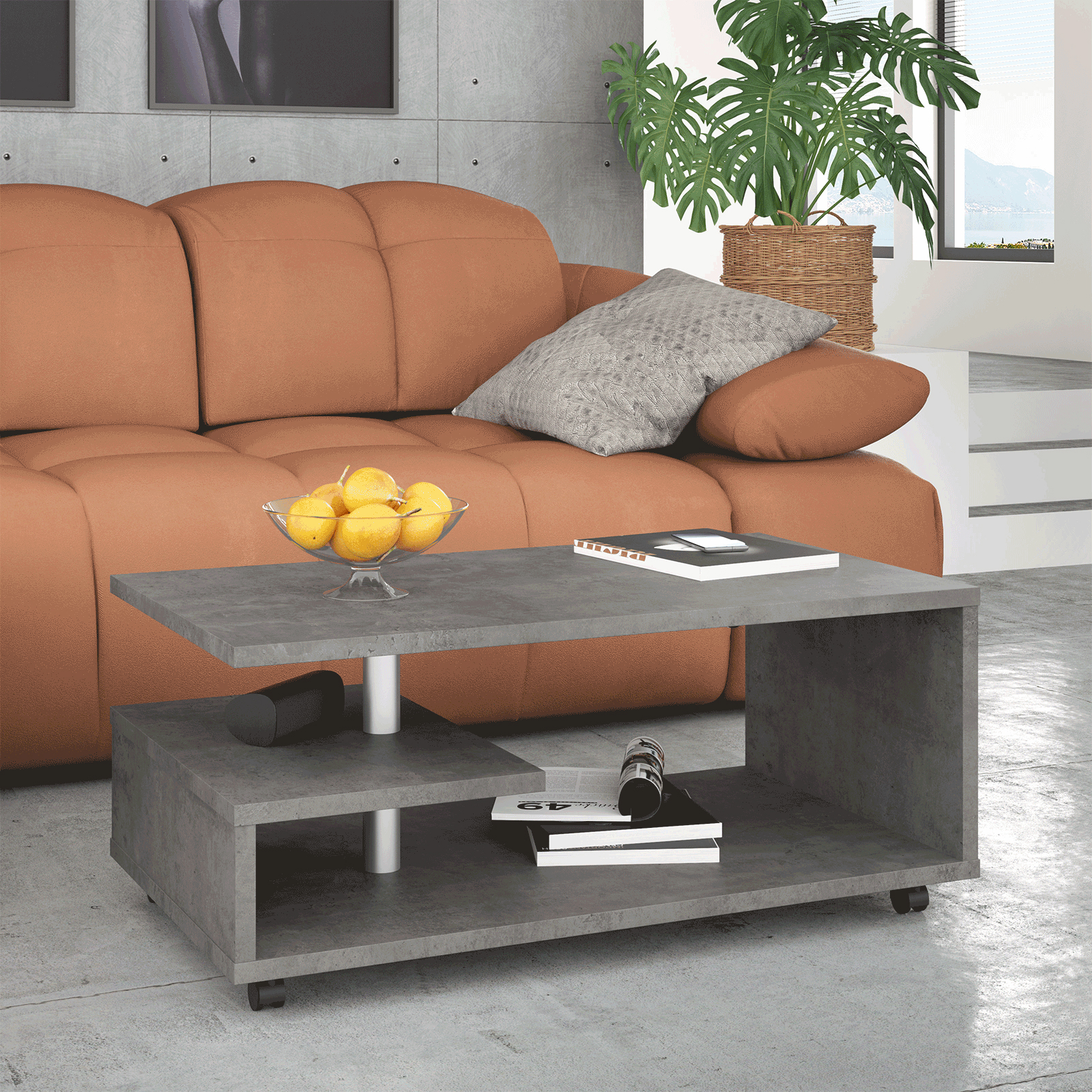 Couchtisch - Betonoptik-dunkelgrau - rollbar