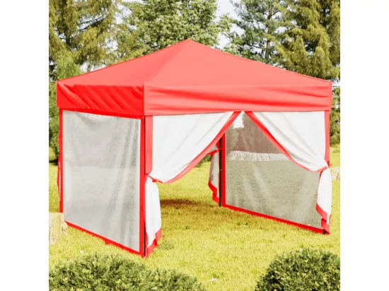 Tente de réception pliable avec parois Rouge 3x3 m