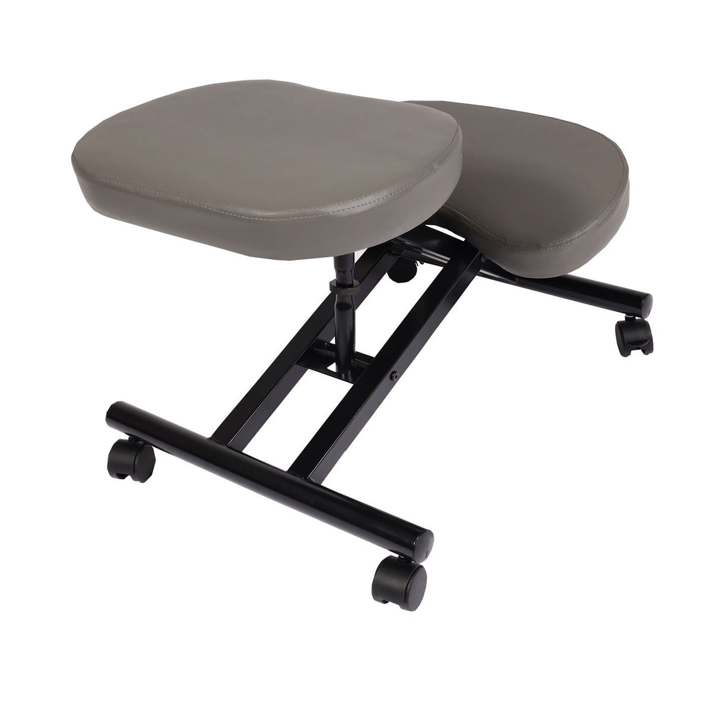 Kniestuhl MCW-E10, Sitzhocker Kniehocker, höhenverstellbar Rollen Kunstleder Metall MVG-zertifiziert ~ grau matt