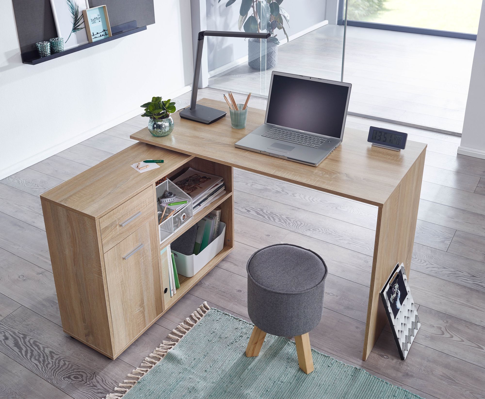 KADIMA DESIGN Schreibtisch mit Regal-Platte: Integriertes Regal, Drehbares Design, Melaminharz-Beschichtung, Schublade/Tür