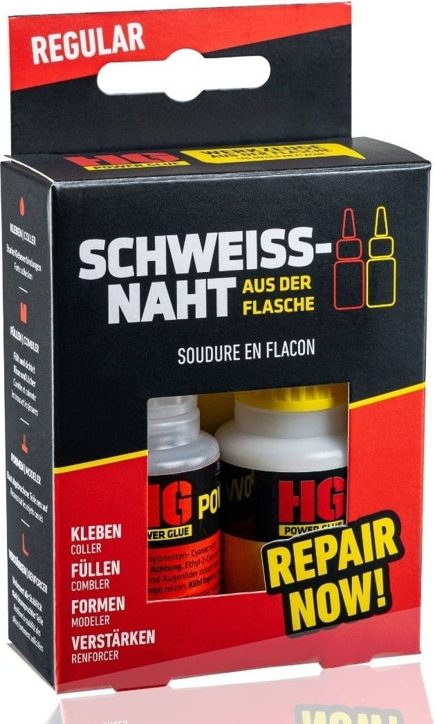 HG Power Glue  Schweissnaht aus der Flasche Regular, 20 g / 40 g    Hochleistungs-2-Komponenten-Klebstoff für extreme Reparaturen