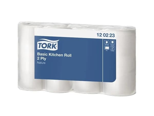 Køkkenrulle Tork Basic 2-lag 25.8 m ark 14cm x 20,6 cm,8 pk x 4rl/krt