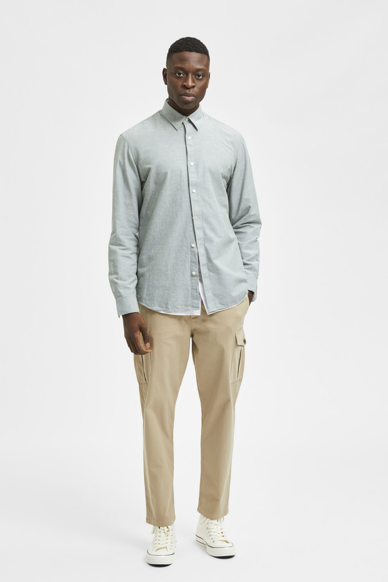 Camisa de algodão orgânico com corte slim - Cinza