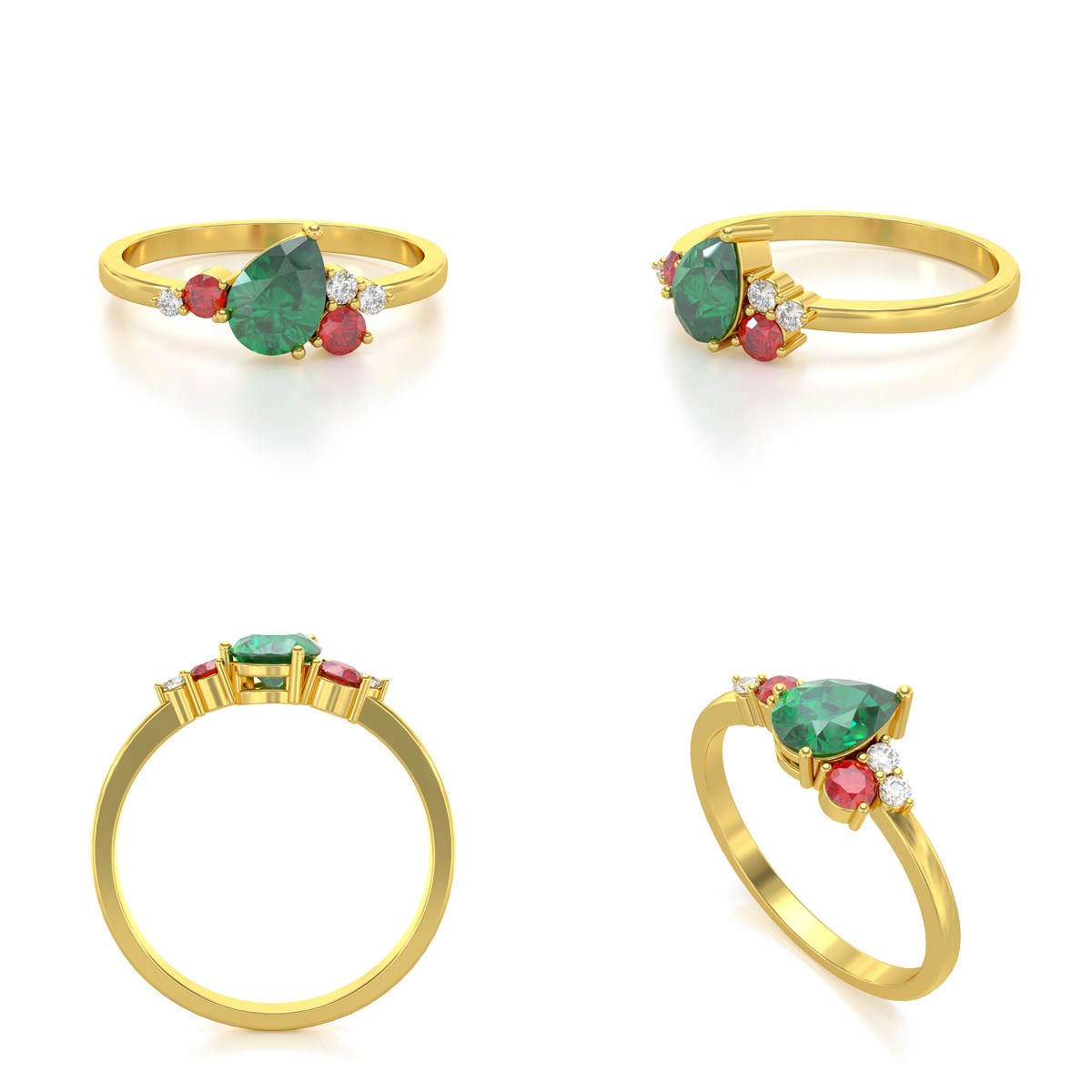 Bague ADEN Or 585 Jaune Emeraude Rubis et diamants 2.296grs