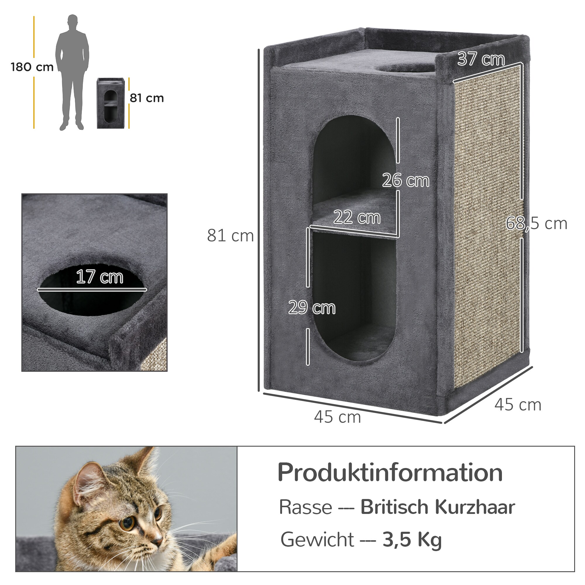 PawHut Kratztonne mit Kratzmatte grau 45L x 45B x 81H cm