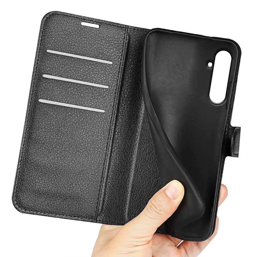 Samsung Galaxy A55 Leder Tasche Flip Cover Litchi Look - Schwarz
