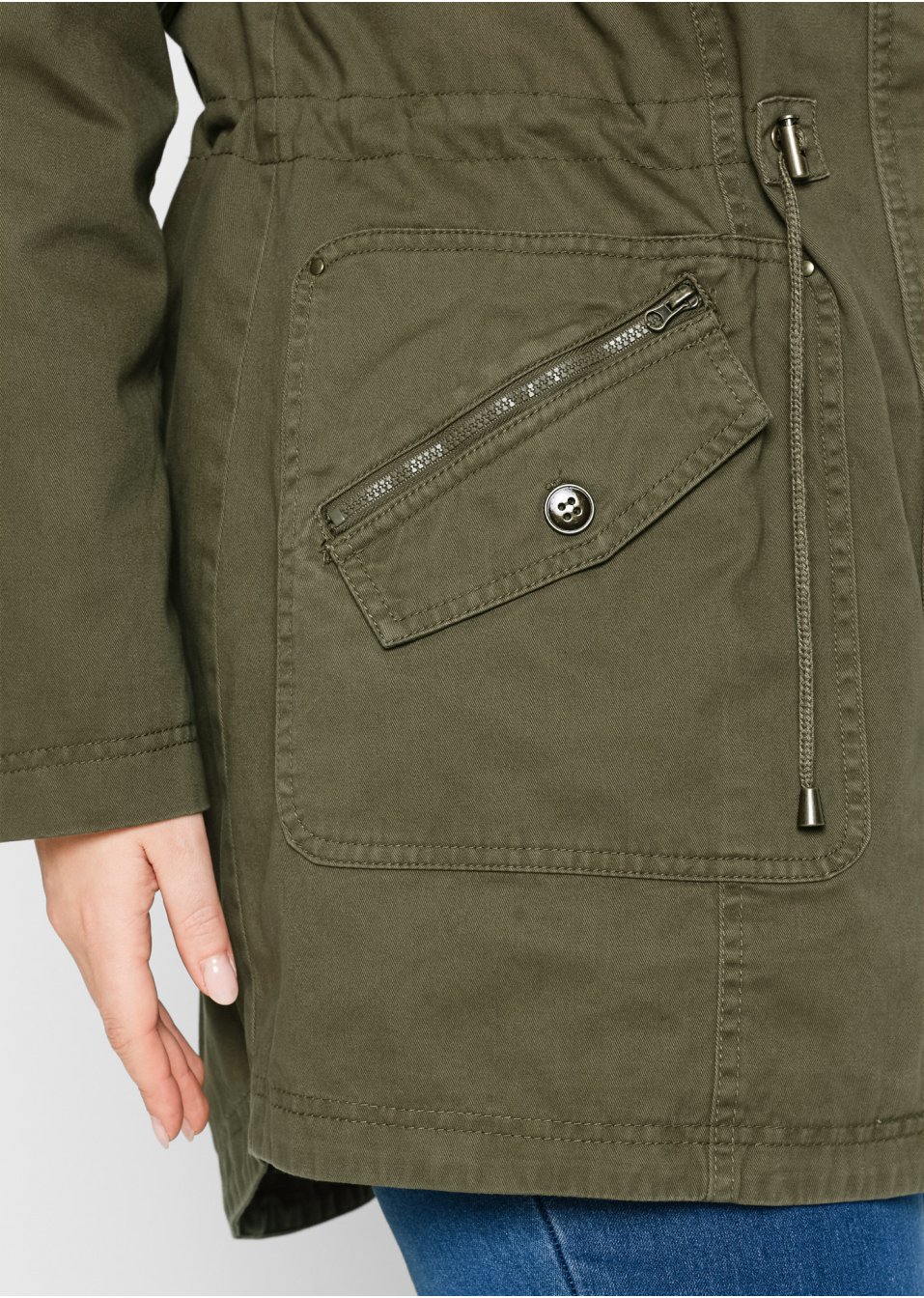 Parka courte en coton avec col montant, cintrée
