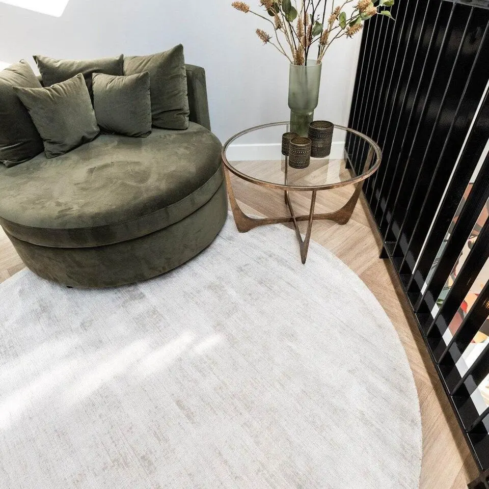 Interieur05 rond viscose Vloerkleed Felva Zilver/Grijs - 180 x 180 cm