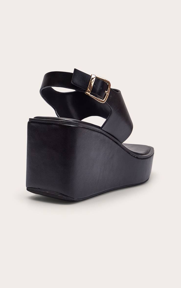 Noir Sandales Compensées À Bride Orteil Et Empeigne Haute Avec Boucle