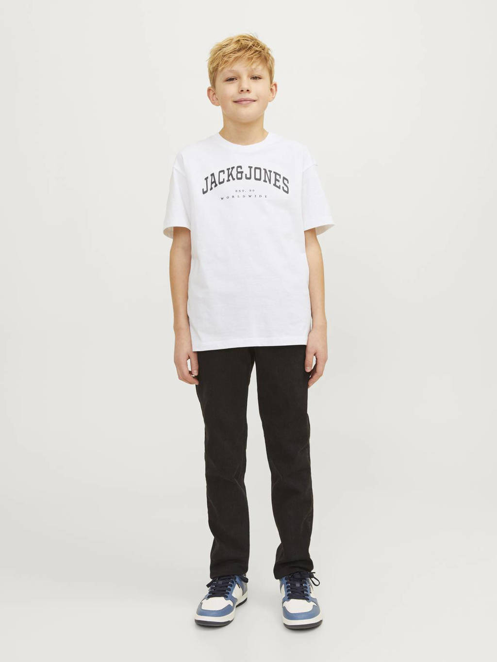 JACK & JONES T-shirt JJECALEB VARSITY met logo wit