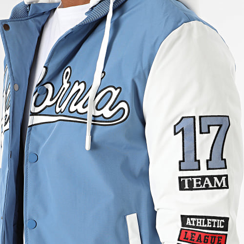 Veste Teddy Capuche Bleu Clair Blanc