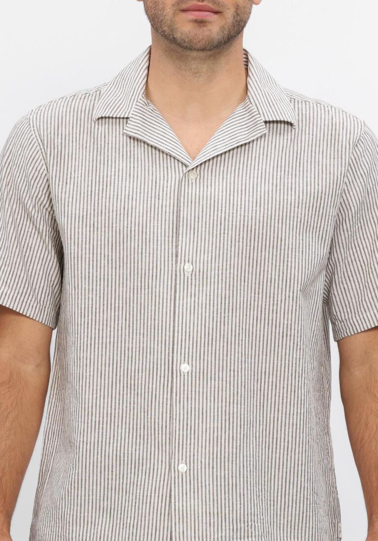 bruine les deux casual overhemd lukas stripe cotton linen ss shirt