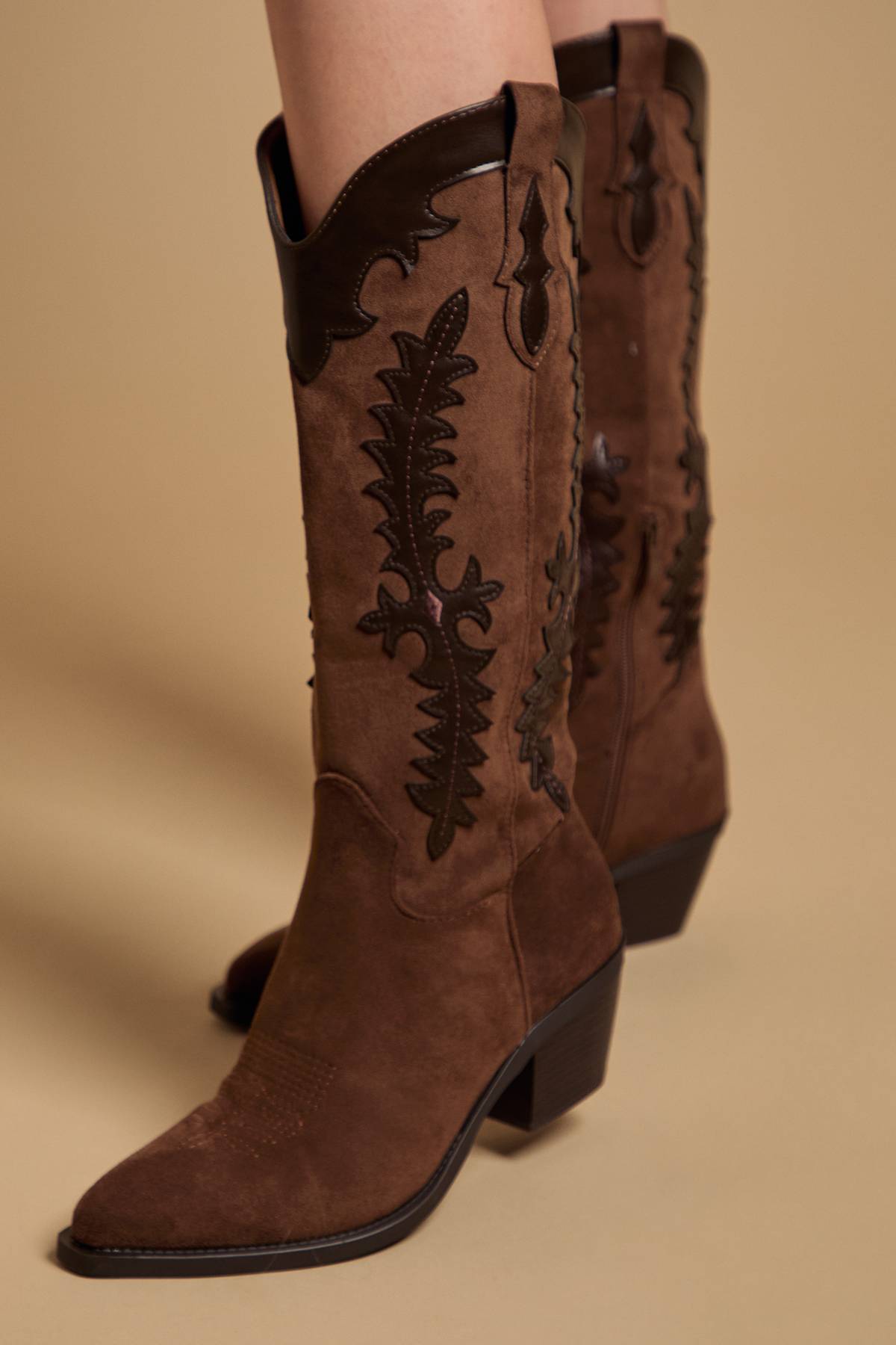 Oasis Bottes de Cowboy Western Jessie en Synthétique et Cuir Hauteur Mollet