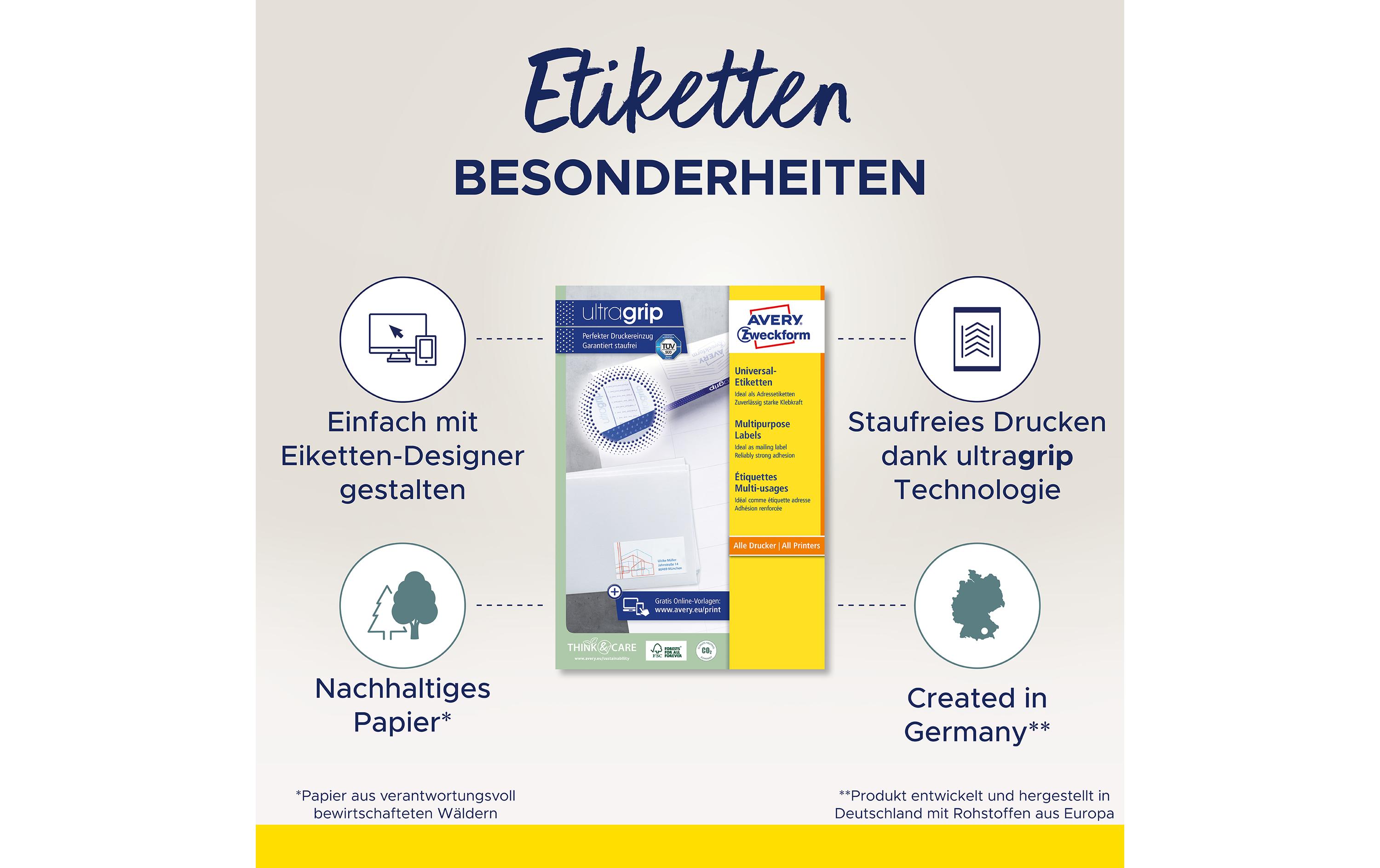 Universal-Etiketten 3474 70 x 37 mm, 100 BlattWeisse Aufkleber, permanent haftend
