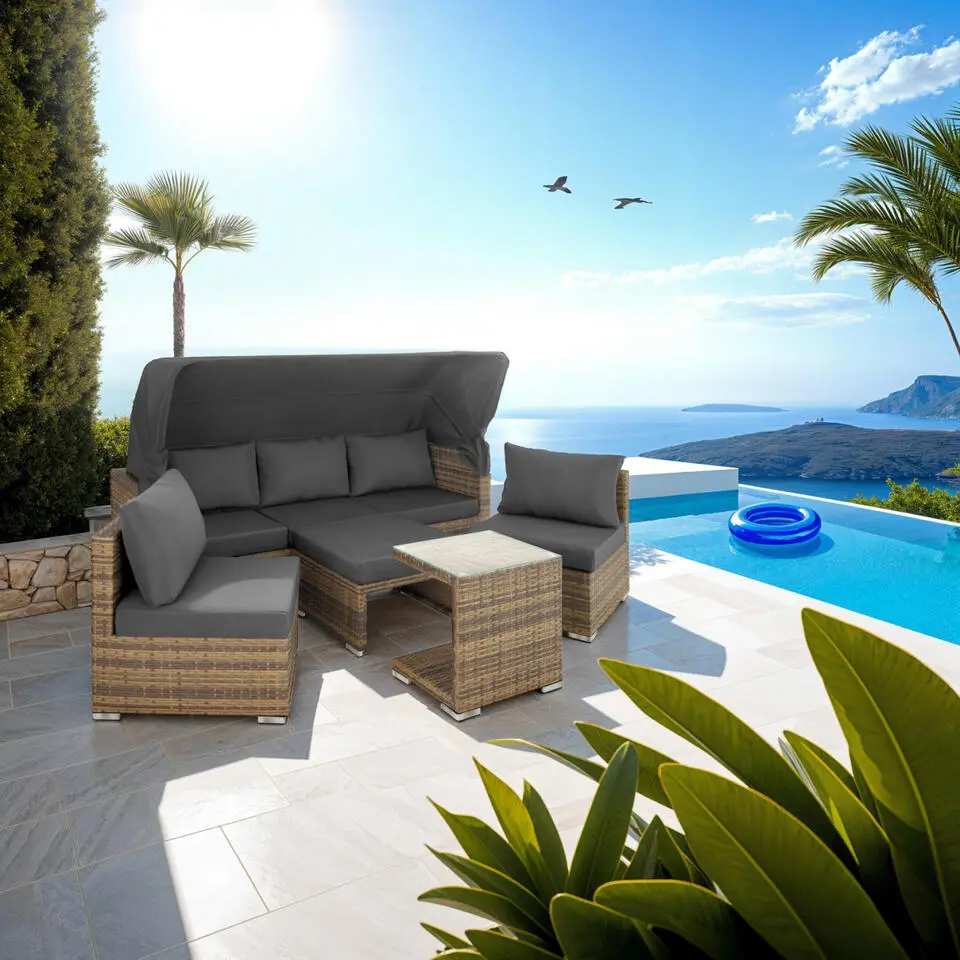 tectake Wicker loungeset San Marino met aluminium frame, Natuur