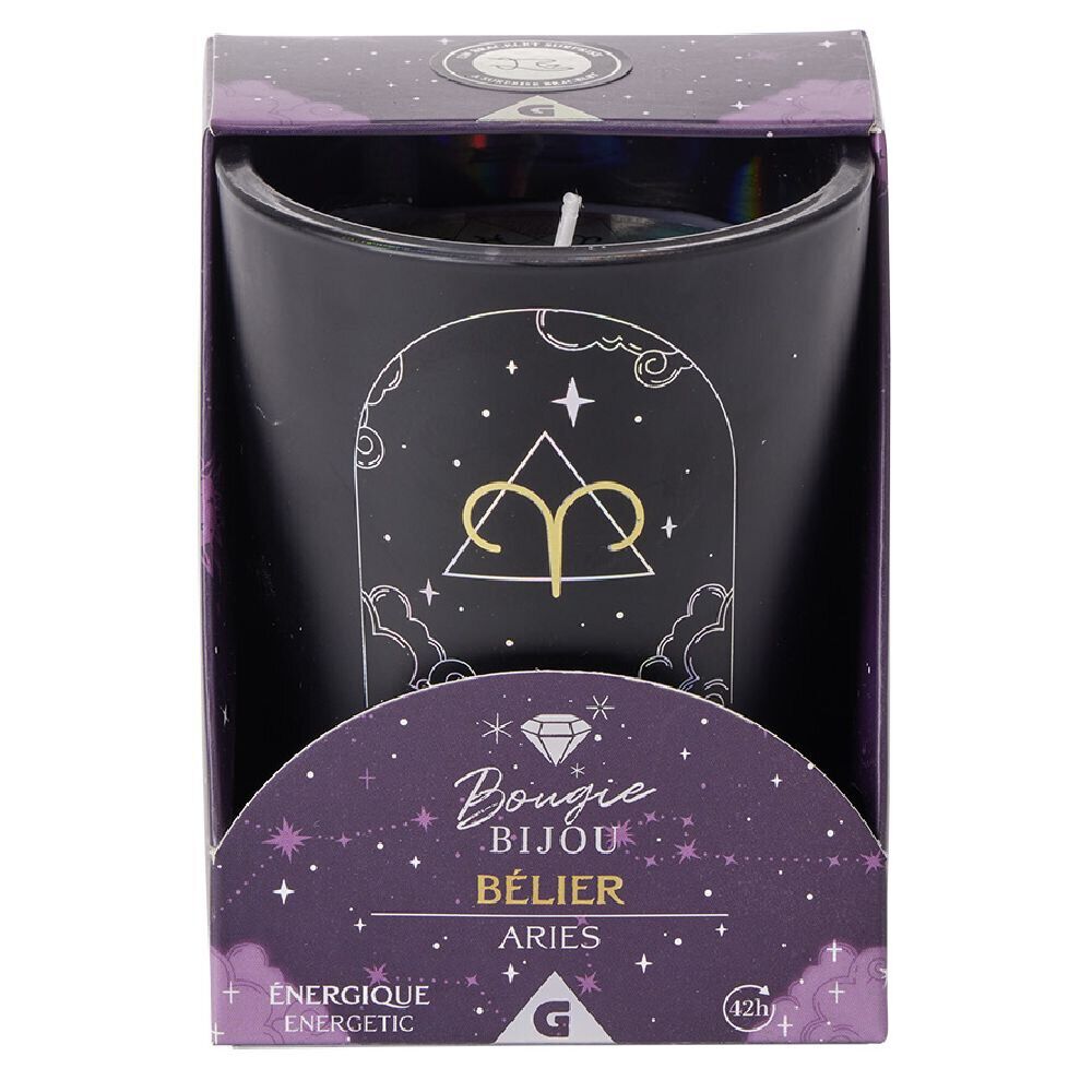 Bougie bijou argenté signe astro Bélier senteur bois de santal 36H