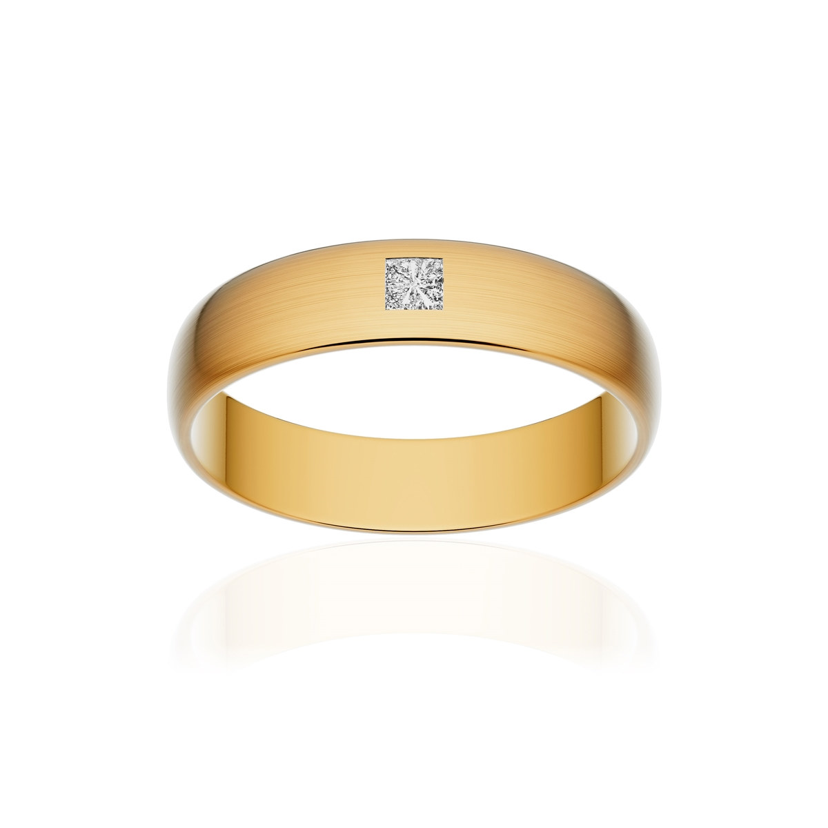 Alliance or 375 jaune brossé demi-jonc 4,5mm diamant princesse