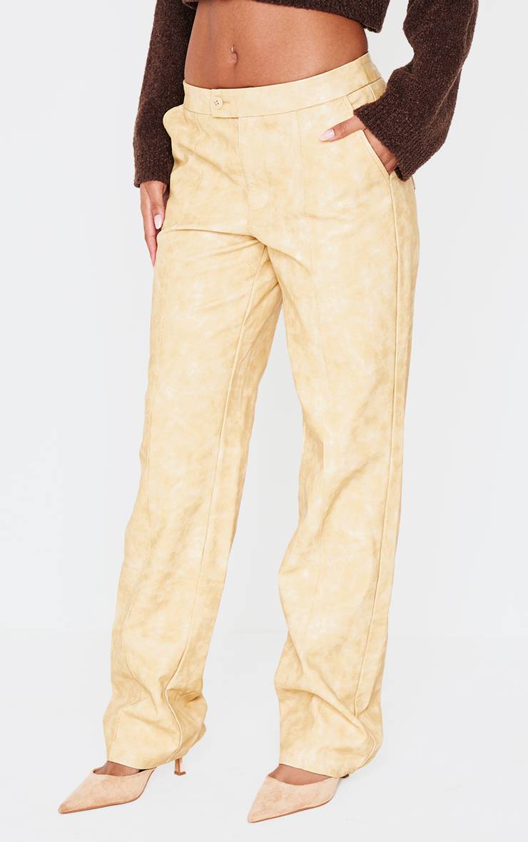 Pantalon Droit En Synthétiquecuir Lavé Premium Avec Détails De Pinces