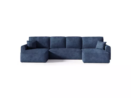 Canapé U 5 places convertible coffre Valentin bouclé Bleu