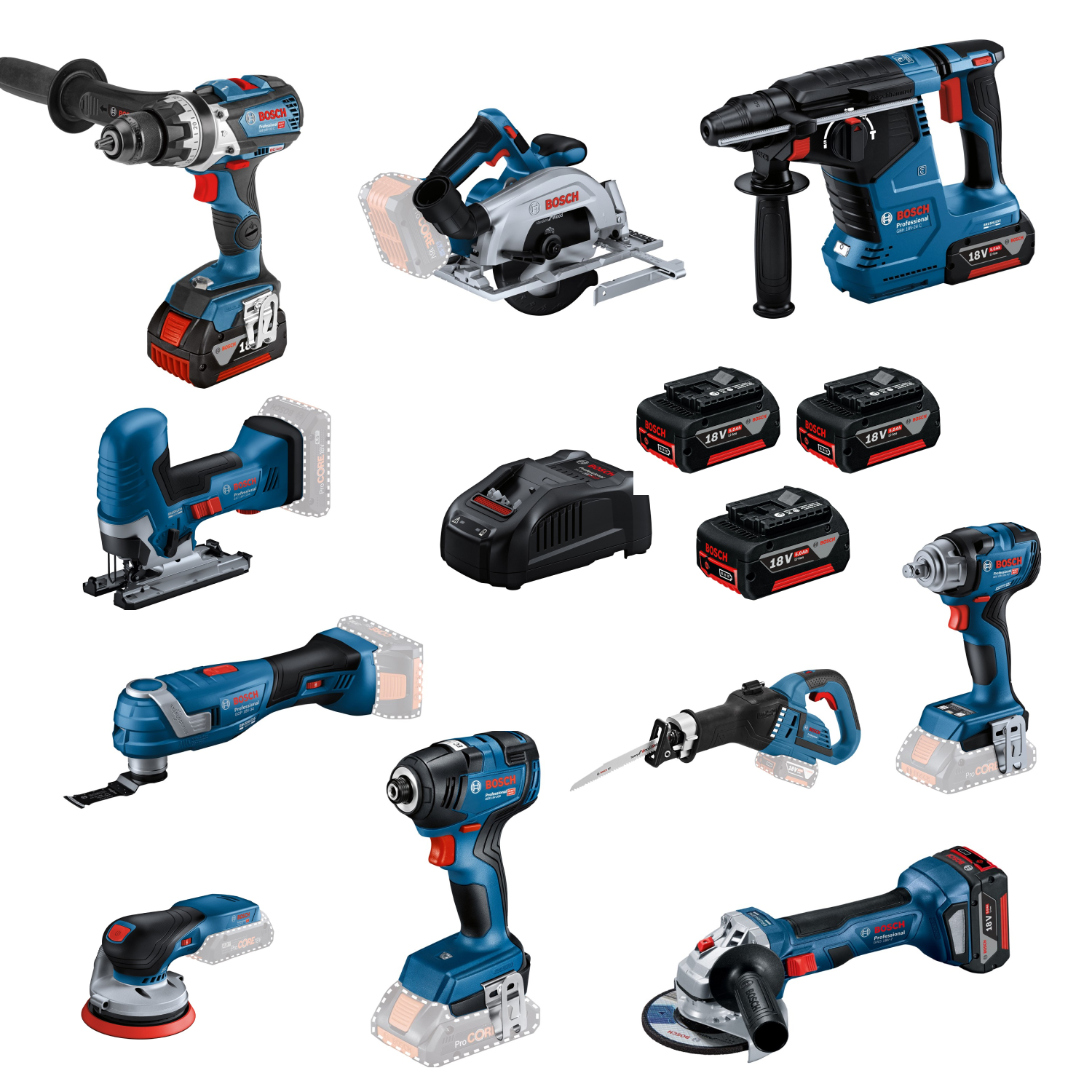 Bosch 10 Toolkit 18V 10-delige accu Combiset (3x 5,0Ah) in tas